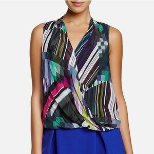 Trina Turk Silk Geometric Print Surplice Blouse